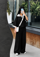 Midnight Charm Relaxed Fit Wide-Leg Co-Ord Set