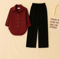 Comfort Luxe Co-Ord Set – Maroon & Black