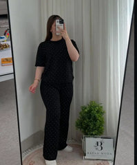 Glitter Round Neck Women 2 Piece Summer Dryfit Tracksuit For Her