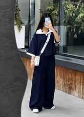 Midnight Charm Relaxed Fit Wide-Leg Co-Ord Set