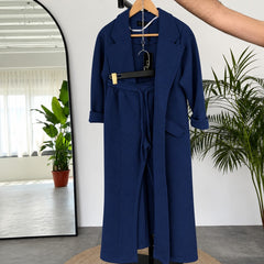 Long Trench Coat Style 2-Pcs Winter Co-Ord Set.