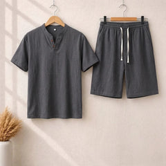 Short Sleeve Pullover Button SummerSuit
