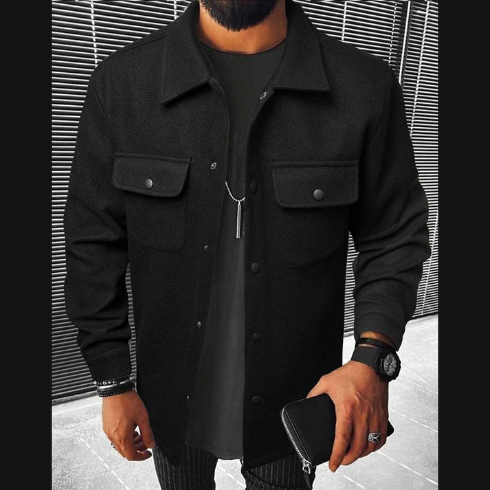 Double Pocket Collar Style Casual Fleece Winter Button Jacket D-3. Regular