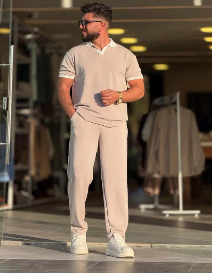 Men’s White Collar Premium Polo Co-Ord Set MMSS-11