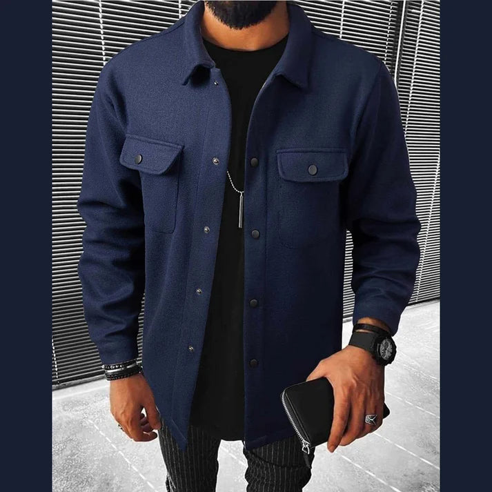 Double Pocket Collar Style Casual Fleece Winter Button Jacket D-3. Regular