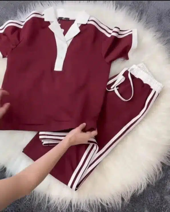 Contrast Collar Style Western 2-Pcs Summer Dry-Fit Tracksuit For Her. WSTS-01