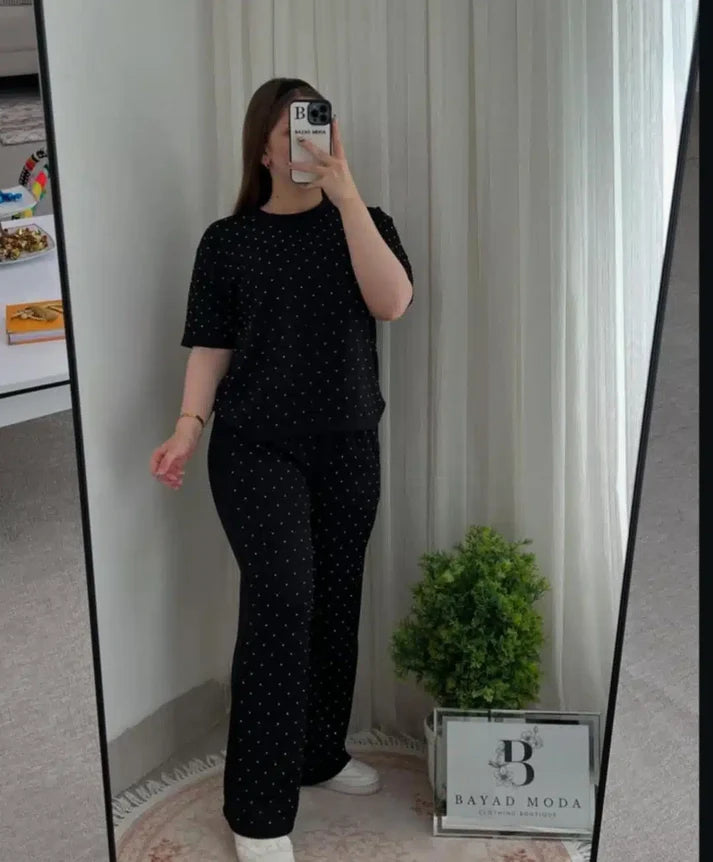Glitter Round Neck Women 2 Piece Summer Dryfit Tracksuit For Her