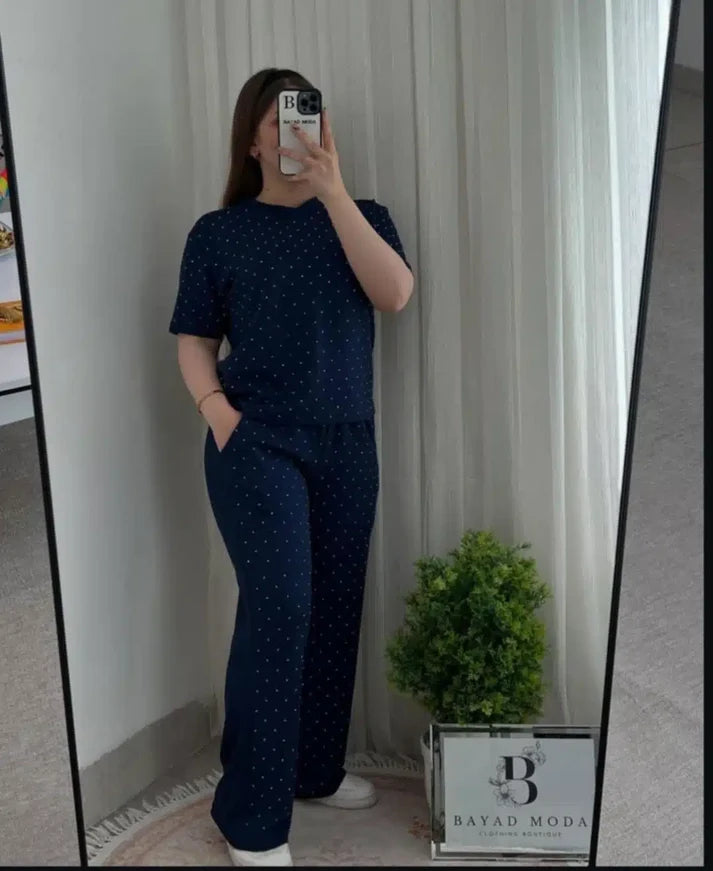 Glitter Round Neck Women 2 Piece Summer Dryfit Tracksuit For Her