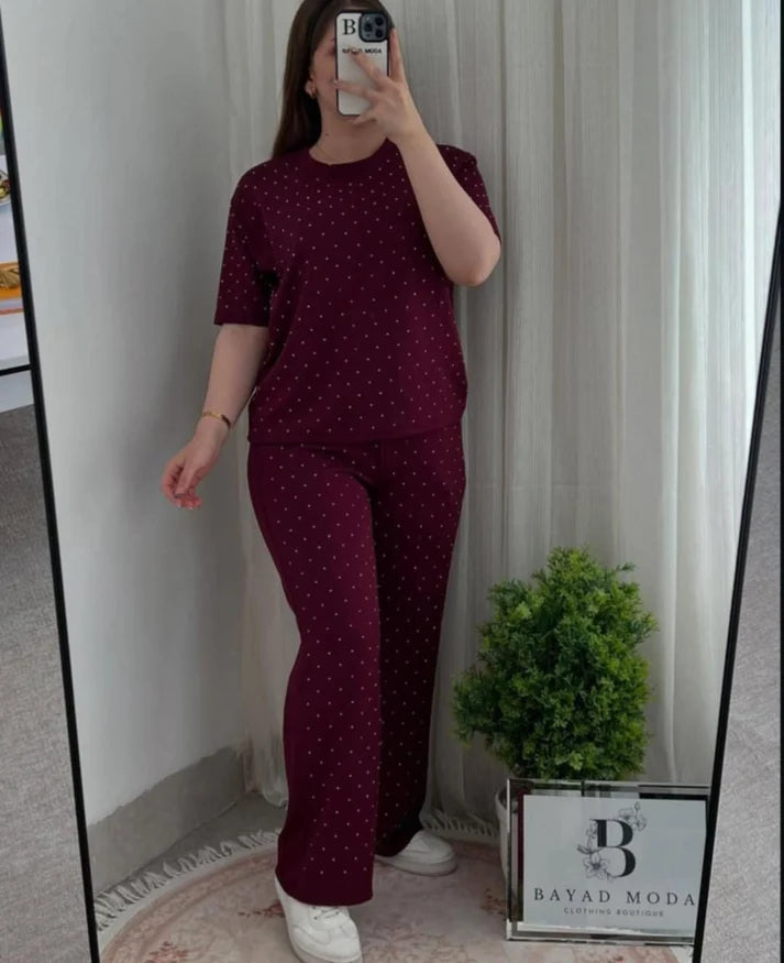 Glitter Round Neck Women 2 Piece Summer Dryfit Tracksuit For Her