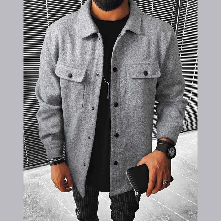 Double Pocket Collar Style Casual Fleece Winter Button Jacket D-3. Regular
