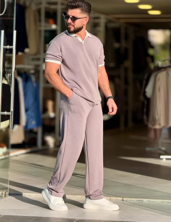 Men’s White Collar Premium Polo Co-Ord Set MMSS-11