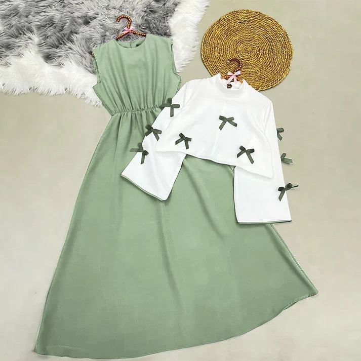 Classic Wine Maxi Dress with Ribbon Shrug