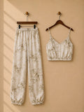 Leaf Print Autumn Two Piece Set Top and Long Pants.
