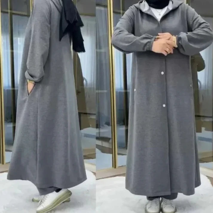 Long Button Hoodie Style 2-Pcs Winter Co-Ord Set. WWTS-18