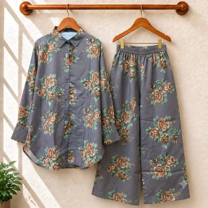 Zayra Printed Western Shirt Style 2-Pcs Stitched Co-Ord Set.