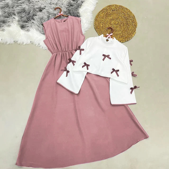 Classic Wine Maxi Dress with Ribbon Shrug