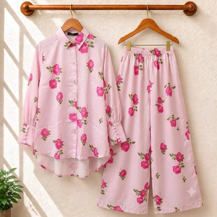 Zayra Printed Western Shirt Style 2-Pcs Stitched Co-Ord Set.