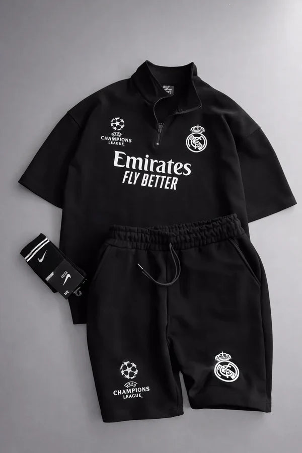 MENS FOOTBALL INSPIRED SET – SLIM FIT HALF ZIP & SHORTS MMSS-16
