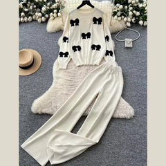 Bow Printed Premium Quality Winter 2-Pcs Co-Ord Set. CWTS-23