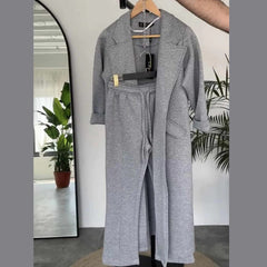 Long Trench Coat Style 2-Pcs Winter Co-Ord Set.