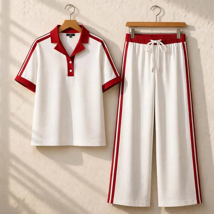 Contrast Collar Style Western 2-Pcs Summer Dry-Fit Tracksuit For Her.