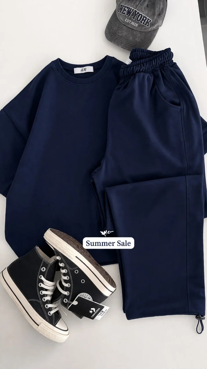 Round Neck Style Short Sleeve 2-Pcs Summer Tracksuit For Her CWTS-02