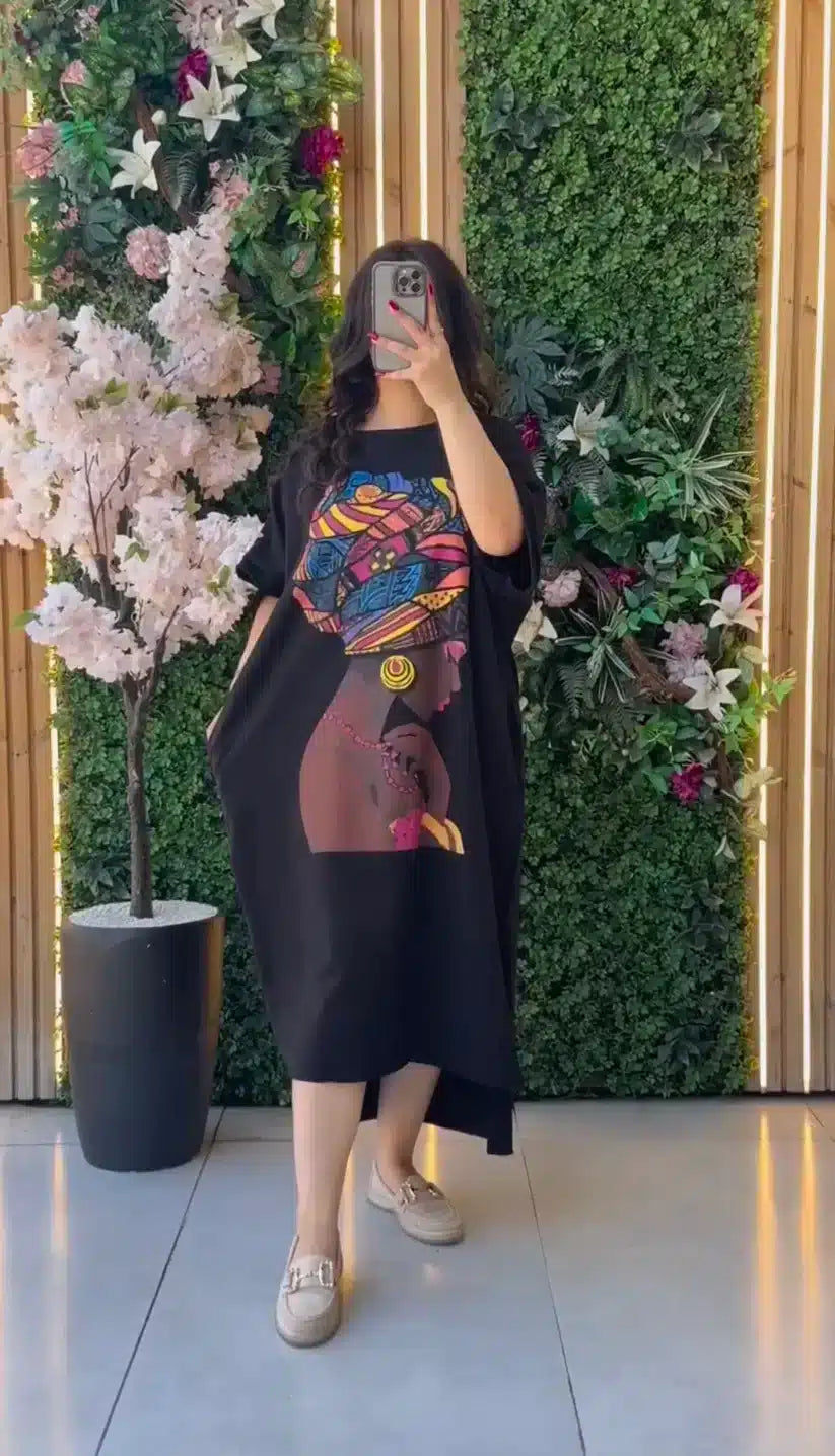 Summer Drop Shoulder Printed Long Top.