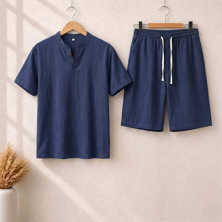 Short Sleeve Pullover Button SummerSuit