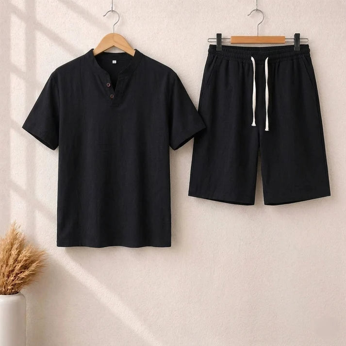 Short Sleeve Pullover Button SummerSuit