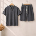 Short Sleeve Pullover Button SummerSuit