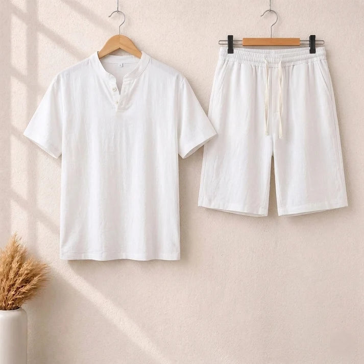 Short Sleeve Pullover Button SummerSuit