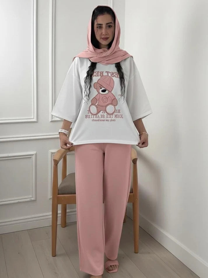 Teddy Bear Western Style 2-Pcs Summer Tracksuit For Her MWTS-31